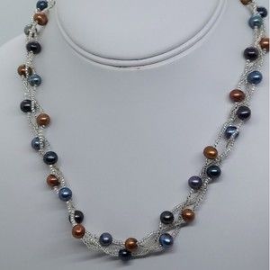 Braided pearl and glass‎ bead necklace